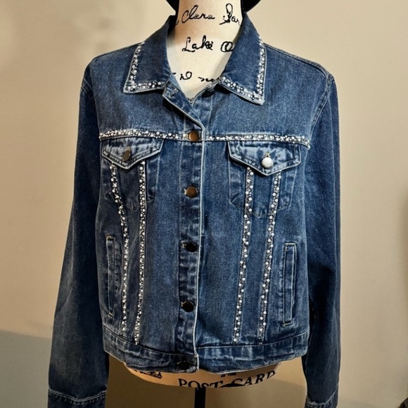 Jackets & Blazers - Denim jacket with pearls & rhinestones